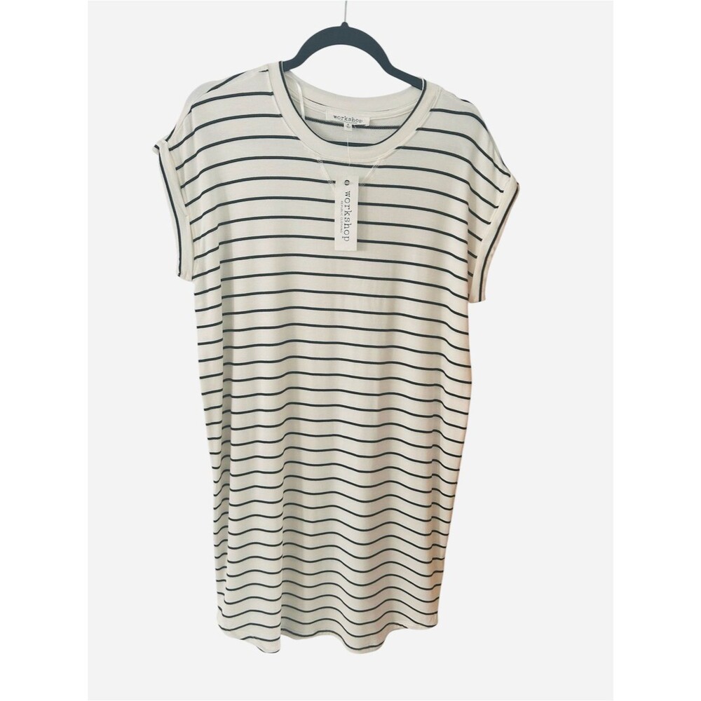 Workshop Republic Clothing Cream and Black Striped Tee Size S
